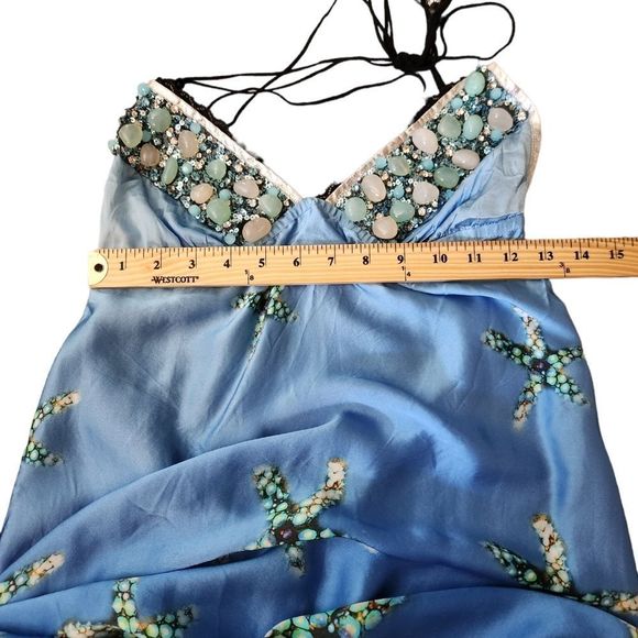 Kasia de Gelaque Custom Starfish Silk Beaded Halter Dress Small - Picture 6 of 9